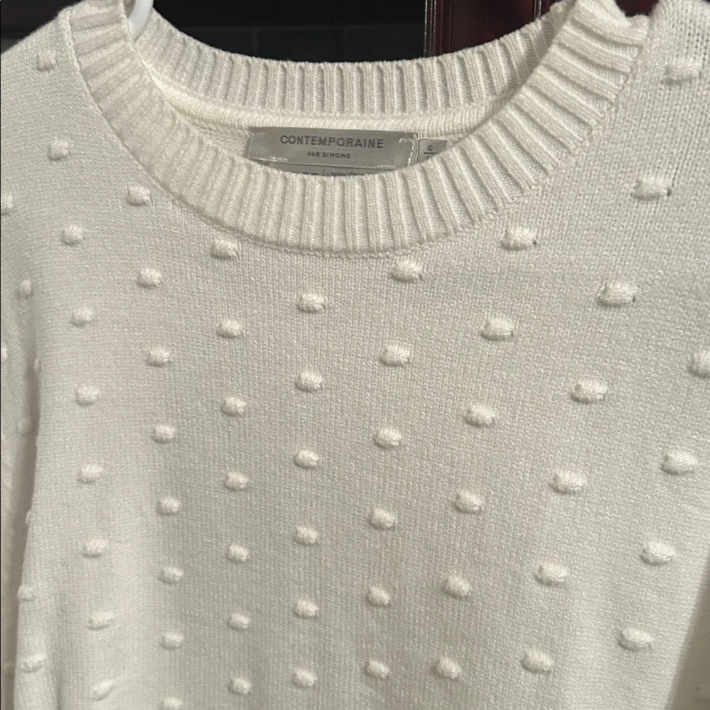SIMONS CONTEMPORAINE edited modern fashion Puff-sleeve pompom sweater size large - Picture 8 of 9